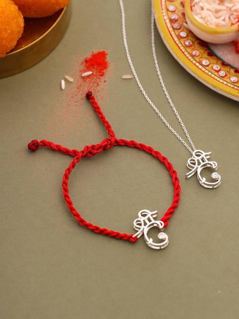 erling Silver Mossanite Shri Ganesh Ji Rakhi Converted To Pendant With Chain For Women : SILRAKCV002