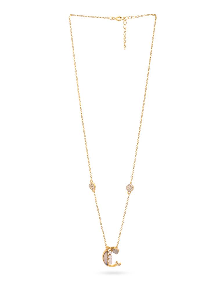 925 Sterling Silver Moissanite & Labradorite Studded 'C' Alphabet Pendant With Chain : SILSNP003