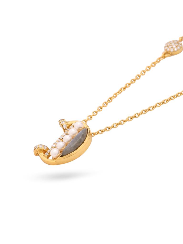 925 Sterling Silver Moissanite & Labradorite Studded 'D' Alphabet Pendant With Chain : SILSNP004