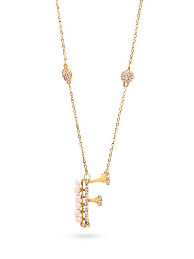 925 Sterling Silver Moissanite & Labradorite Studded 'F' Alphabet Pendant With Chain : SILSNP006