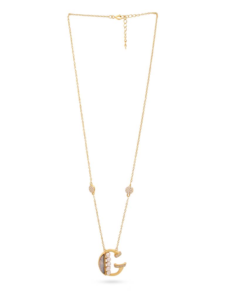 925 Sterling Silver Moissanite & Labradorite Studded 'G' Alphabet Pendant With Chain : SILSNP007