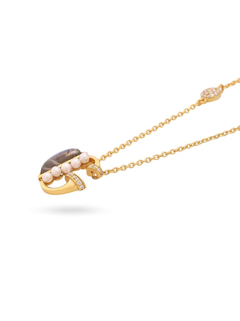 925 Sterling Silver Moissanite & Labradorite Studded 'G' Alphabet Pendant With Chain : SILSNP007