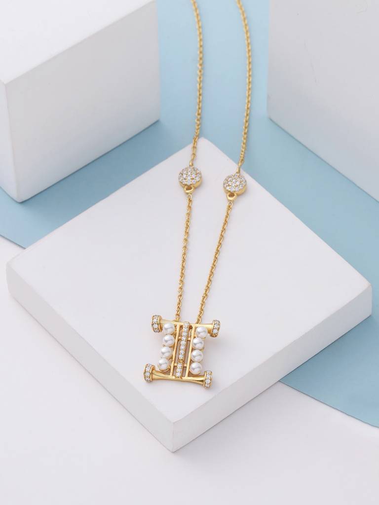 925 Sterling Silver Moissanite & Labradorite Studded 'I' Alphabet Pendant With Chain : SILSNP009