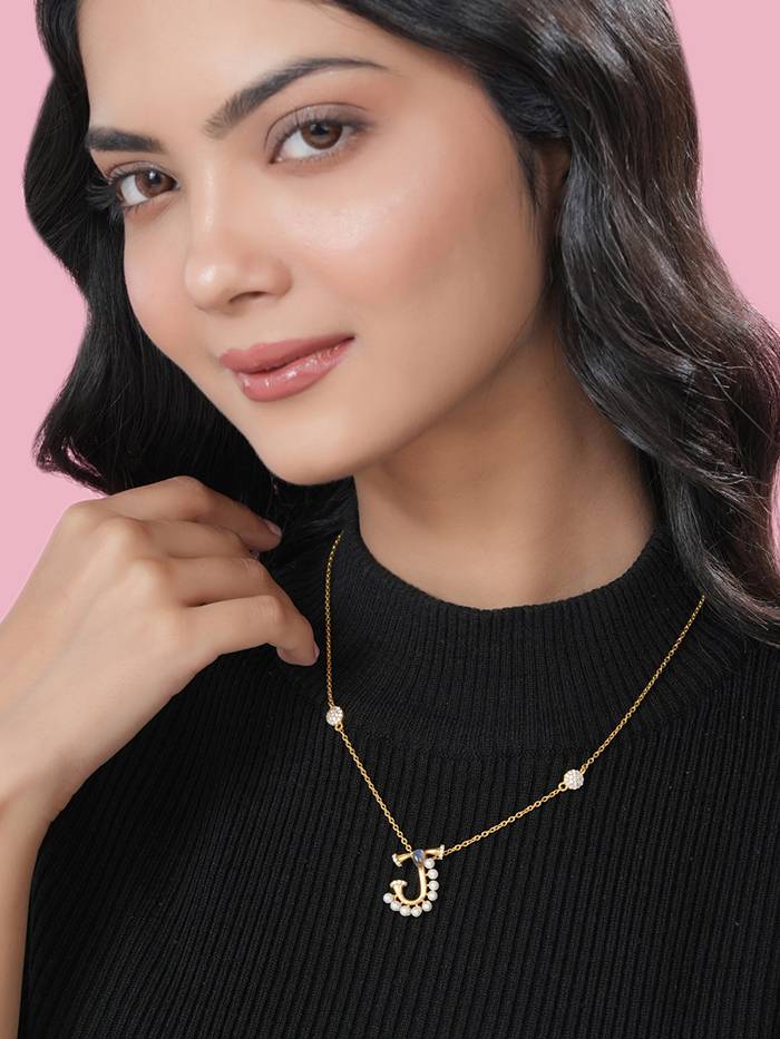 925 Sterling Silver Moissanite & Labradorite Studded 'J' Alphabet Pendant With Chain : SILSNP010