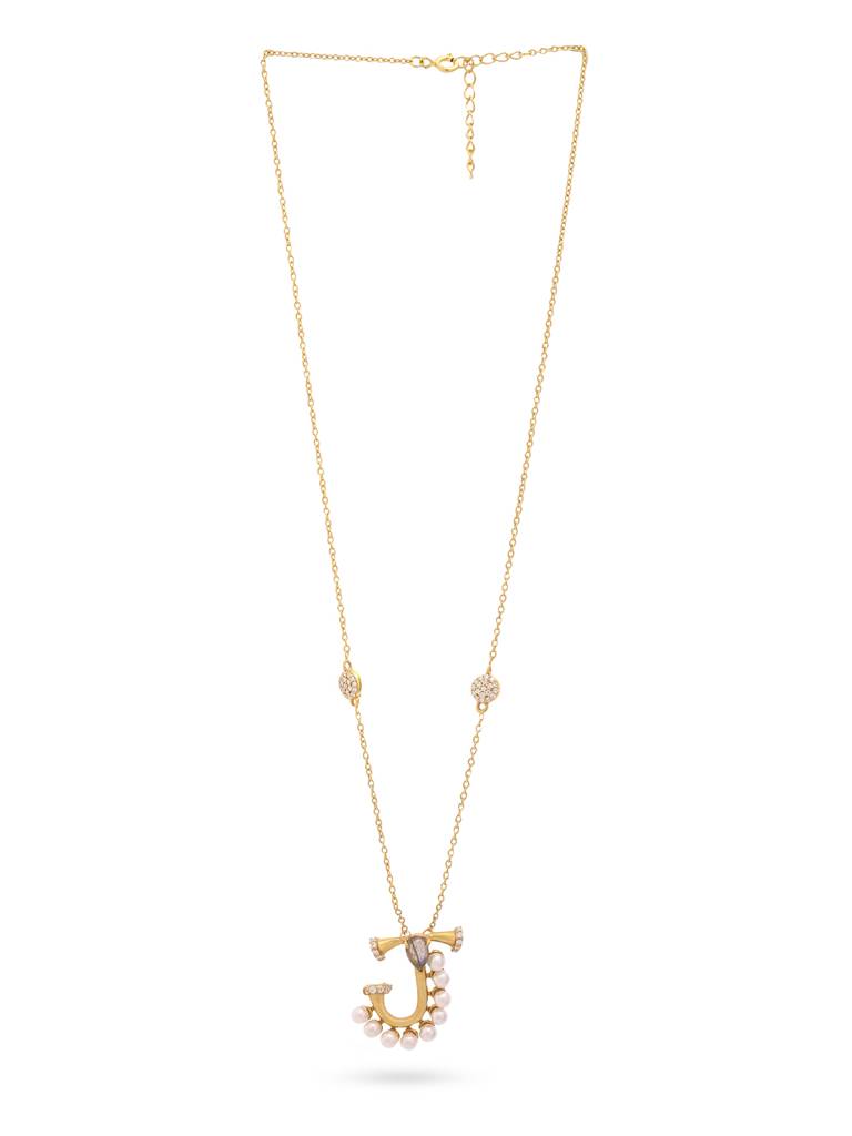 925 Sterling Silver Moissanite & Labradorite Studded 'J' Alphabet Pendant With Chain : SILSNP010