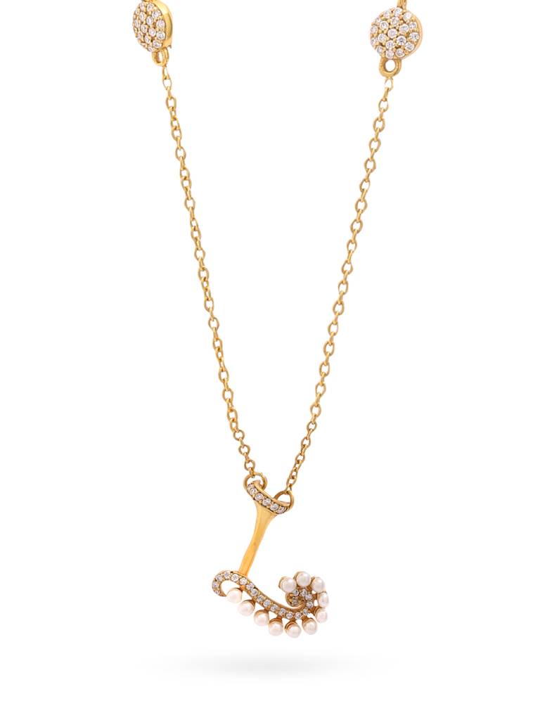 925 Sterling Silver Moissanite & Labradorite Studded 'L' Alphabet Pendant With Chain : SILSNP012