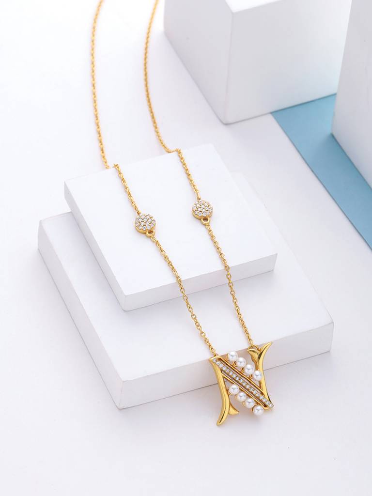 925 Sterling Silver Moissanite & Labradorite Studded 'N' Alphabet Pendant With Chain : SILSNP014