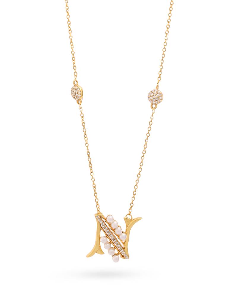 925 Sterling Silver Moissanite & Labradorite Studded 'N' Alphabet Pendant With Chain : SILSNP014