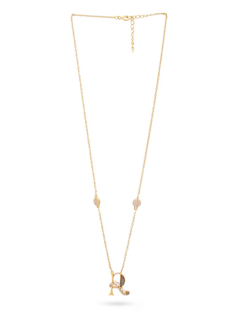 925 Sterling Silver Moissanite & Labradorite Studded 'R' Alphabet Pendant With Chain : SILSNP018