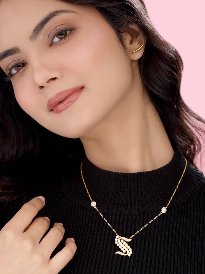 925 Sterling Silver Moissanite & Labradorite Studded 'S' Alphabet Pendant With Chain : SILSNP019