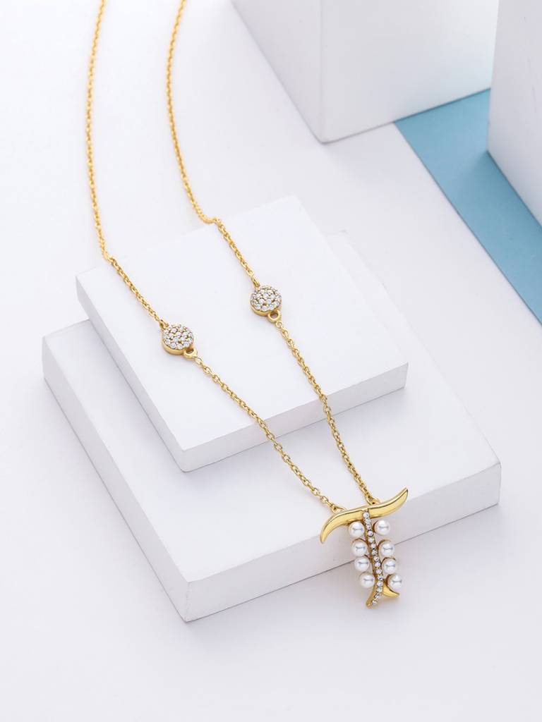925 Sterling Silver Moissanite & Labradorite Studded 'T' Alphabet Pendant With Chain : SILSNP020