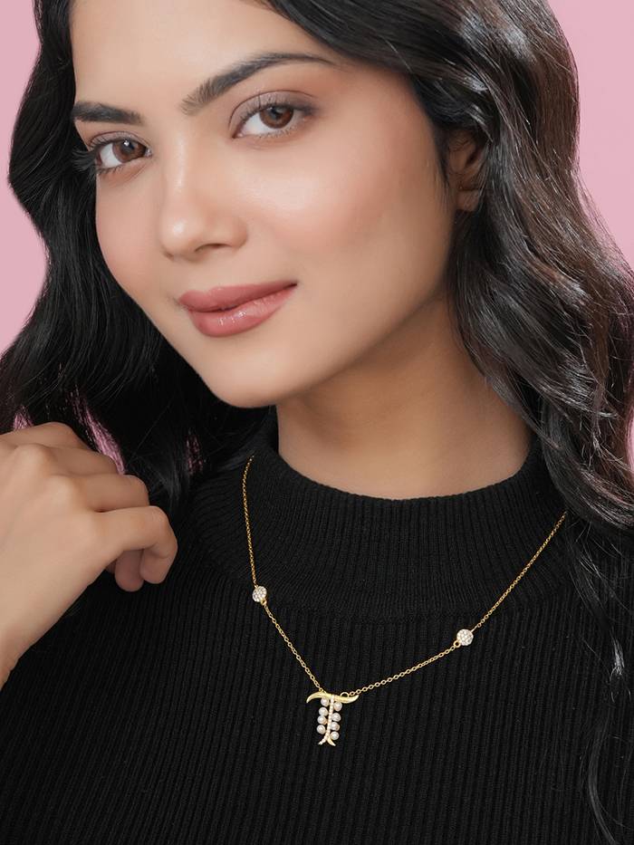 925 Sterling Silver Moissanite & Labradorite Studded 'T' Alphabet Pendant With Chain : SILSNP020
