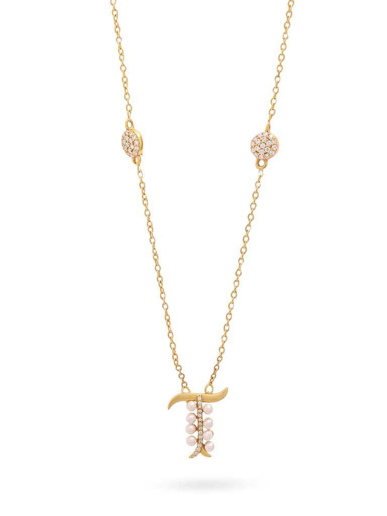 925 Sterling Silver Moissanite & Labradorite Studded 'T' Alphabet Pendant With Chain : SILSNP020
