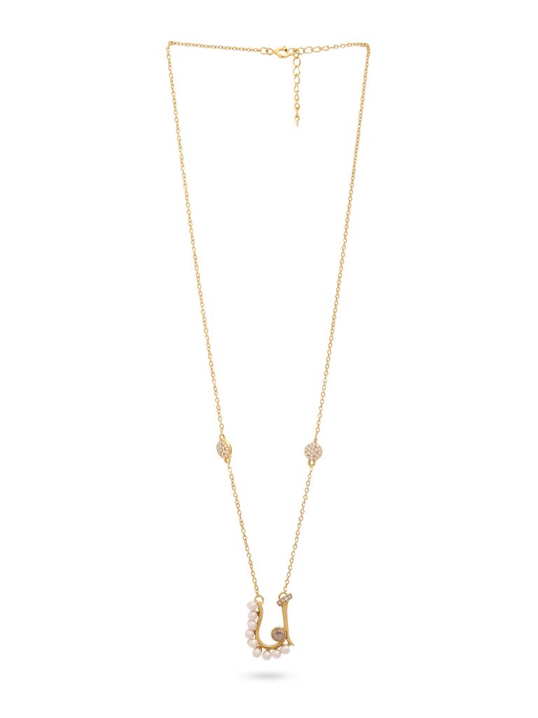 925 Sterling Silver Moissanite & Labradorite Studded 'U' Alphabet Pendant With Chain : SILSNP021