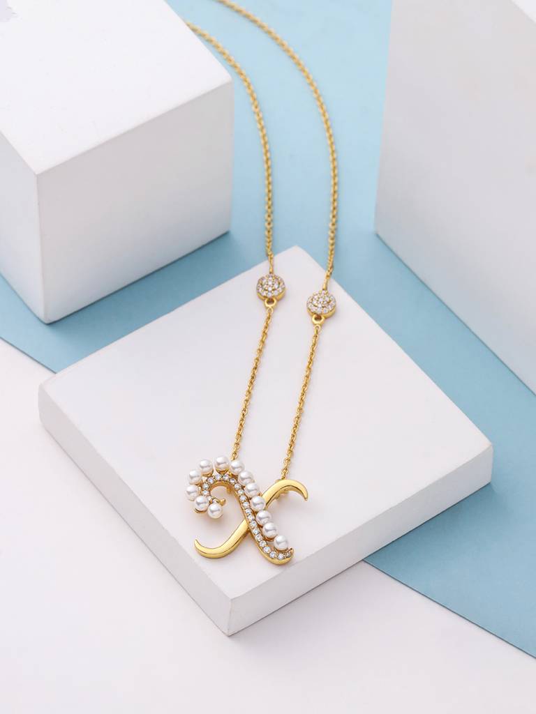 925 Sterling Silver Moissanite & Labradorite Studded 'X' Alphabet Pendant With Chain : SILSNP024