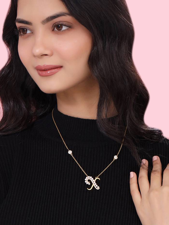 925 Sterling Silver Moissanite & Labradorite Studded 'X' Alphabet Pendant With Chain : SILSNP024