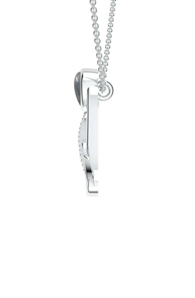 Kicky And Perky 925 Sterling Silver Rhodium-Plated Labradorite & Moissanite Studded Alphabet Pendant With Chain : SILSNP027_S
