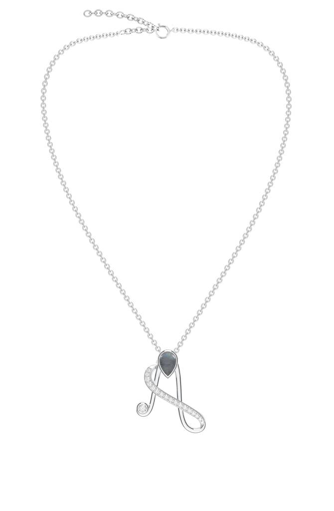 Kicky And Perky 925 Sterling Silver Rhodium-Plated Labradorite & Moissanite Studded Alphabet Pendant With Chain : SILSNP027_S