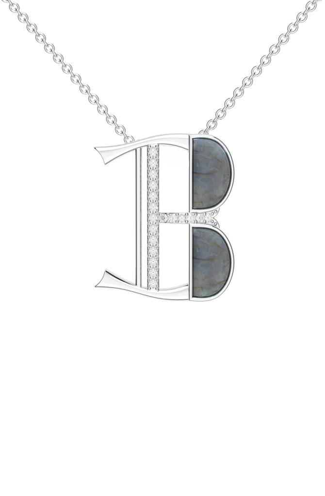 Kicky And Perky 925 Sterling Silver Rhodium-Plated Labradorite & Moissanite Studded Alphabet Pendant With Chain : SILSNP028_S