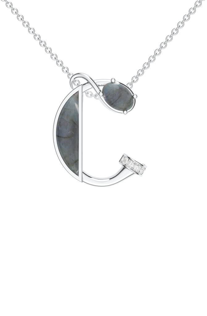 Kicky And Perky 925 Sterling Silver Rhodium-Plated Labradorite & Moissanite Studded Alphabet Pendant With Chain : SILSNP029_S