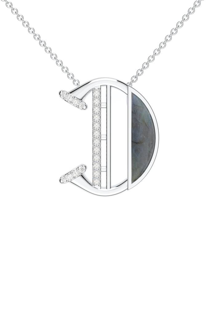 Kicky And Perky 925 Sterling Silver Rhodium-Plated Labradorite & Moissanite Studded Alphabet Pendant With Chain : SILSNP030_S