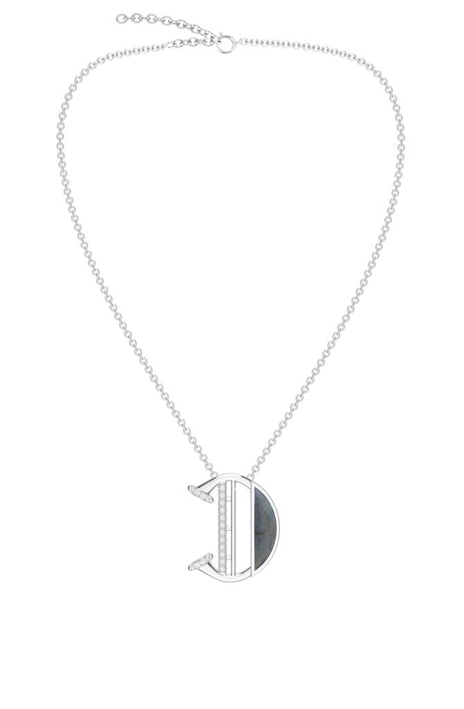 Kicky And Perky 925 Sterling Silver Rhodium-Plated Labradorite & Moissanite Studded Alphabet Pendant With Chain : SILSNP030_S