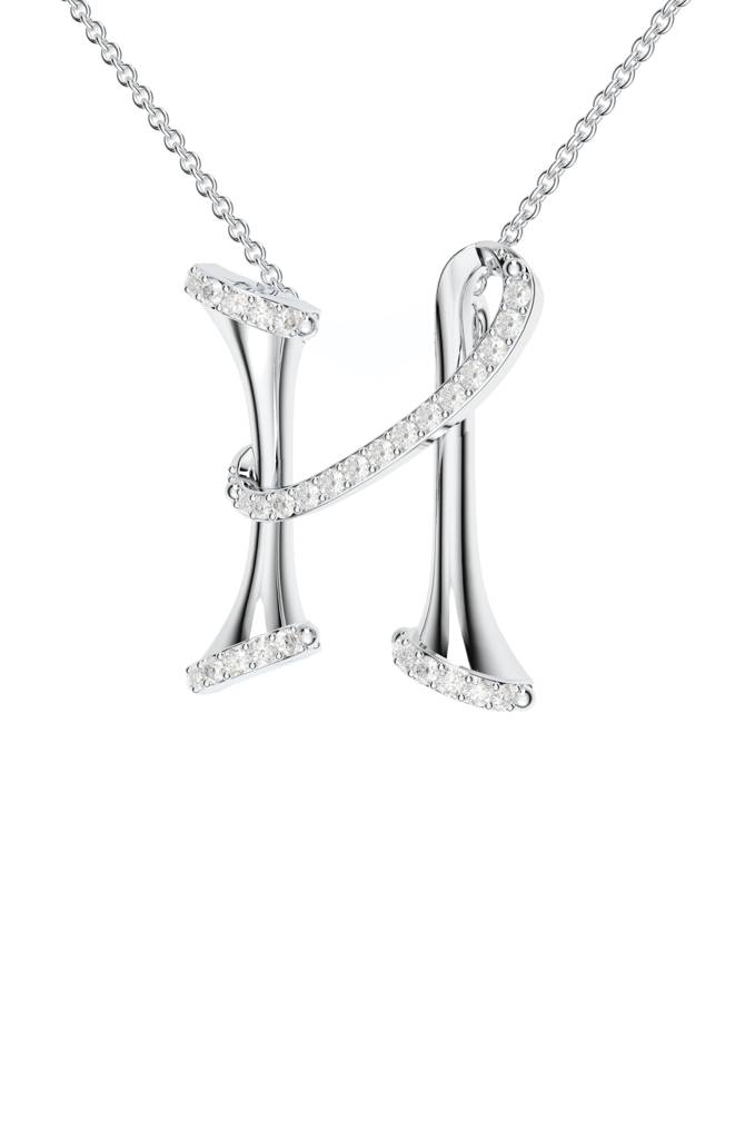 Kicky And Perky 925 Sterling Silver Rhodium-Plated Moissanite Studded Alphabet Pendant With Chain : SILSNP034_S