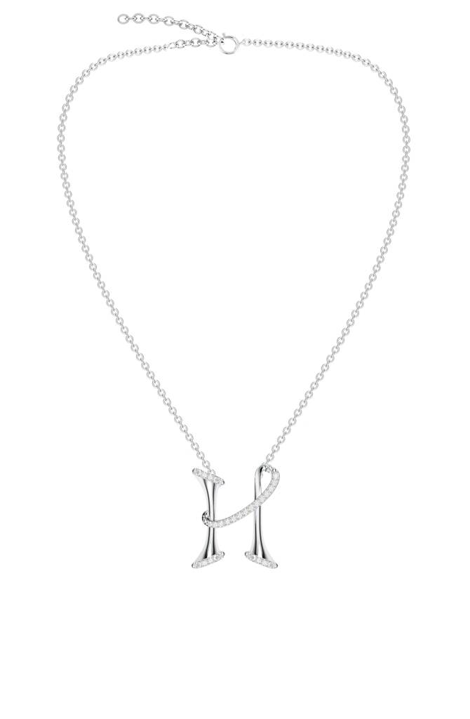 Kicky And Perky 925 Sterling Silver Rhodium-Plated Moissanite Studded Alphabet Pendant With Chain : SILSNP034_S