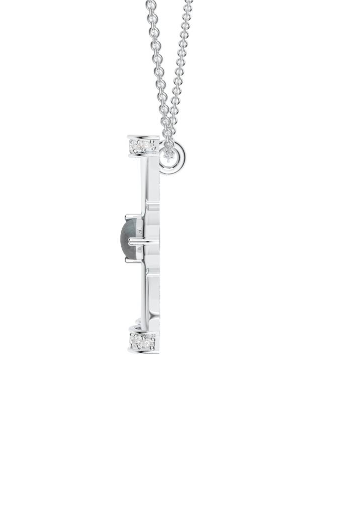 Kicky And Perky 925 Sterling Silver Rhodium-Plated Labradorite & Moissanite Studded Alphabet Pendant With Chain : SILSNP037_S