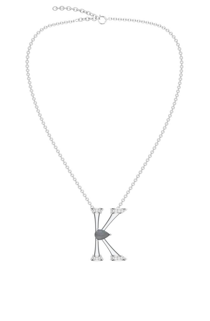 Kicky And Perky 925 Sterling Silver Rhodium-Plated Labradorite & Moissanite Studded Alphabet Pendant With Chain : SILSNP037_S