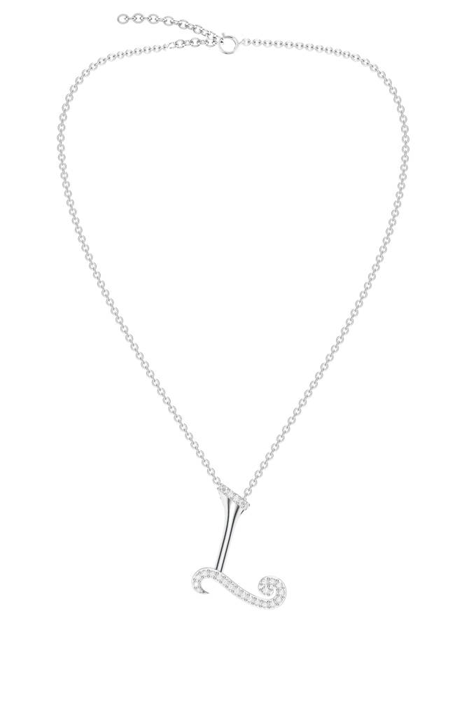 Kicky And Perky 925 Sterling Silver Rhodium-Plated Moissanite Studded Alphabet Pendant With Chain : SILSNP038_S