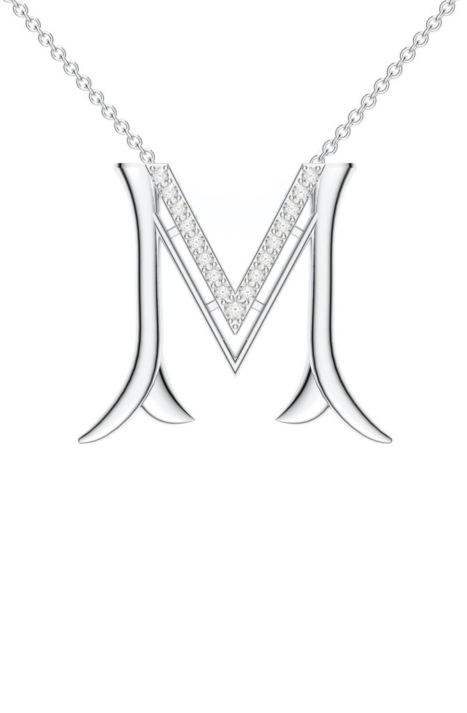 Kicky And Perky 925 Sterling Silver Rhodium-Plated Moissanite Studded Alphabet Pendant With Chain : SILSNP039_S