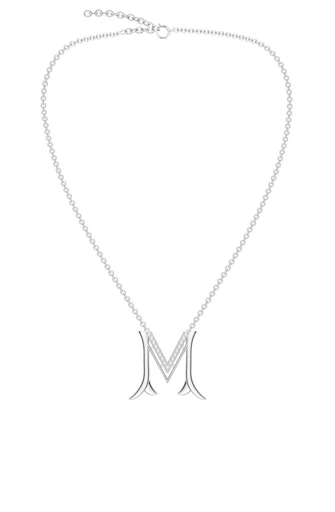 Kicky And Perky 925 Sterling Silver Rhodium-Plated Moissanite Studded Alphabet Pendant With Chain : SILSNP039_S