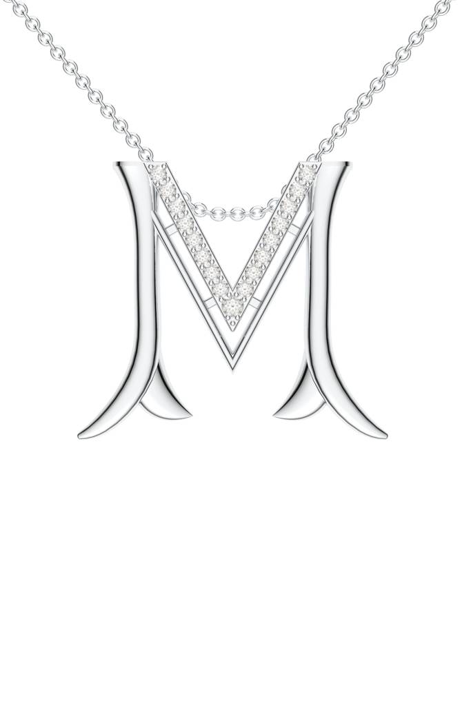 Kicky And Perky 925 Sterling Silver Rhodium-Plated Moissanite Studded Alphabet Pendant With Chain : SILSNP039_S