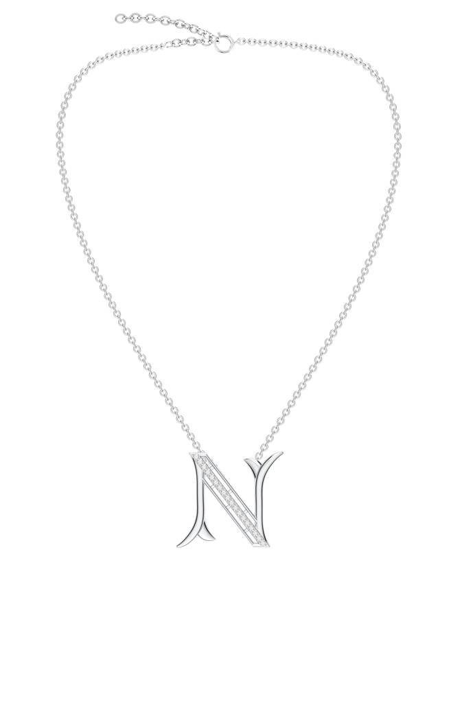 Kicky And Perky 925 Sterling Silver Rhodium-Plated Moissanite Studded Alphabet Pendant With Chain : SILSNP040_S