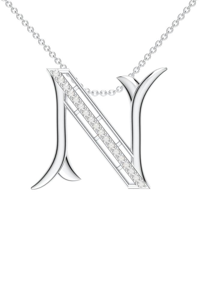 Kicky And Perky 925 Sterling Silver Rhodium-Plated Moissanite Studded Alphabet Pendant With Chain : SILSNP040_S