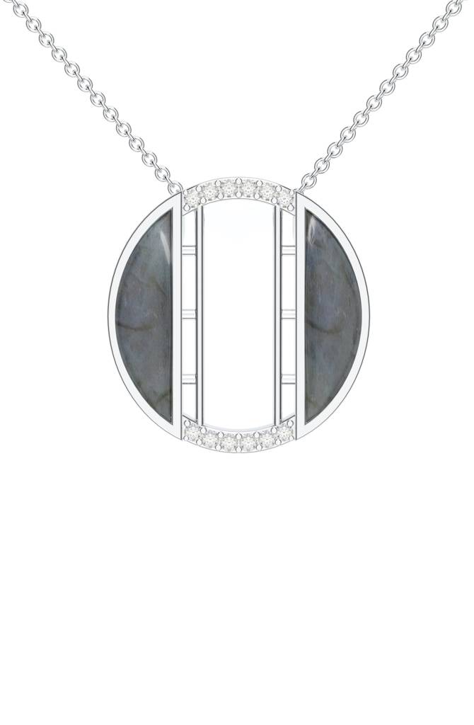 Kicky And Perky 925 Sterling Silver Rhodium-Plated Labradorite & Moissanite Studded Alphabet Pendant With Chain : SILSNP041_S