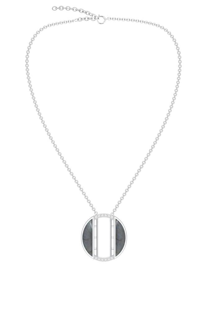 Kicky And Perky 925 Sterling Silver Rhodium-Plated Labradorite & Moissanite Studded Alphabet Pendant With Chain : SILSNP041_S