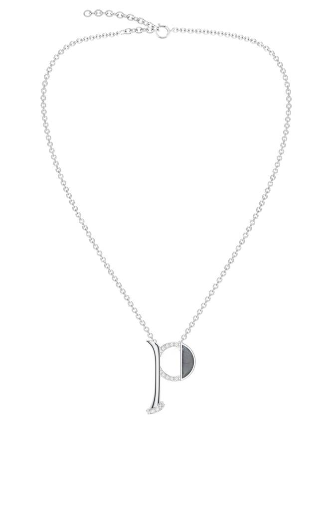 Kicky And Perky 925 Sterling Silver Rhodium-Plated Labradorite & Moissanite Studded Alphabet Pendant With Chain : SILSNP042_S