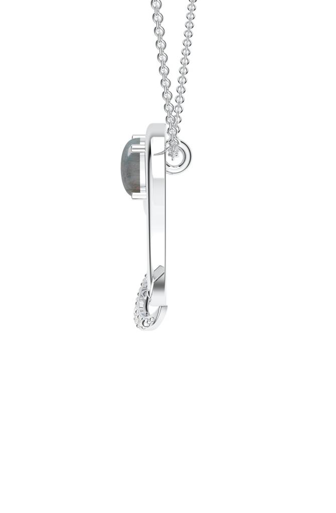 Kicky And Perky 925 Sterling Silver Rhodium-Plated Labradorite & Moissanite Studded Alphabet Pendant With Chain : SILSNP043_S