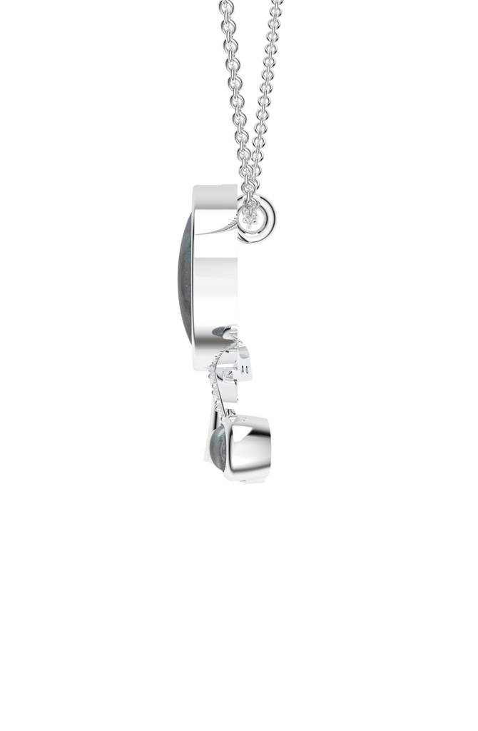 Kicky And Perky 925 Sterling Silver Rhodium-Plated Labradorite & Moissanite Studded Alphabet Pendant With Chain : SILSNP044_S