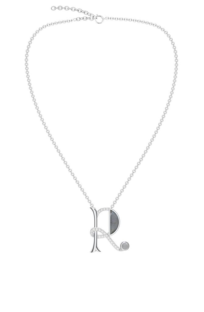 Kicky And Perky 925 Sterling Silver Rhodium-Plated Labradorite & Moissanite Studded Alphabet Pendant With Chain : SILSNP044_S