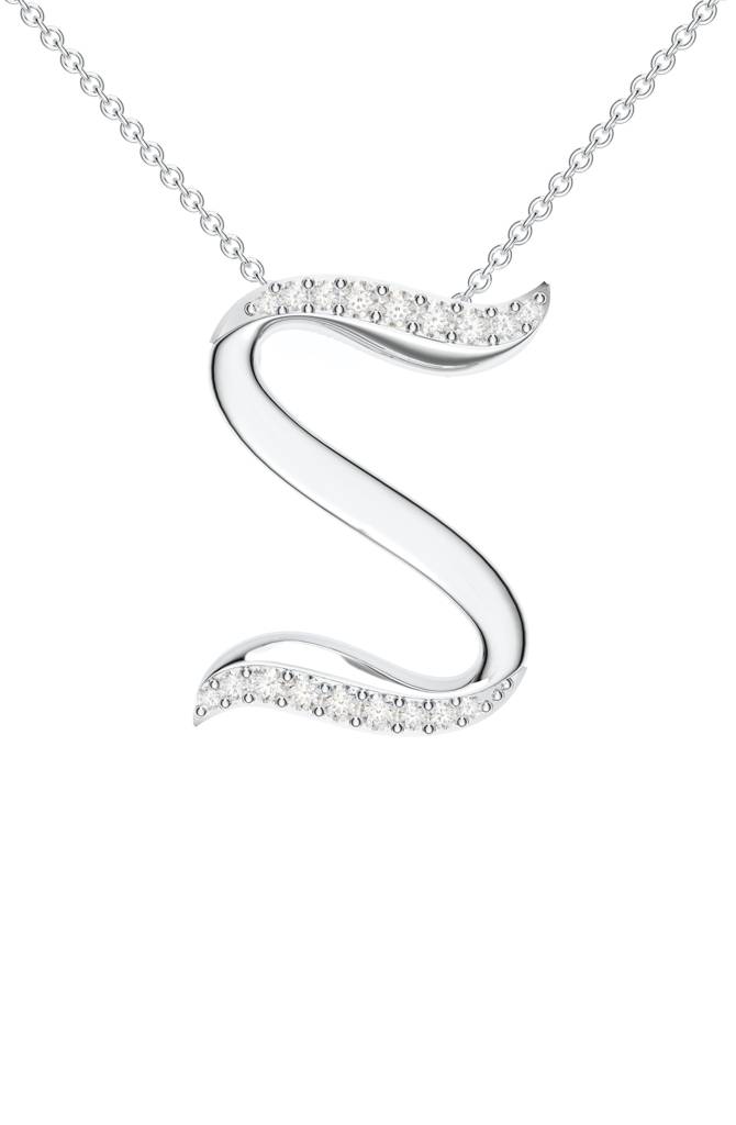 Kicky And Perky 925 Sterling Silver Rhodium-Plated Moissanite Studded Alphabet Pendant With Chain : SILSNP045_S