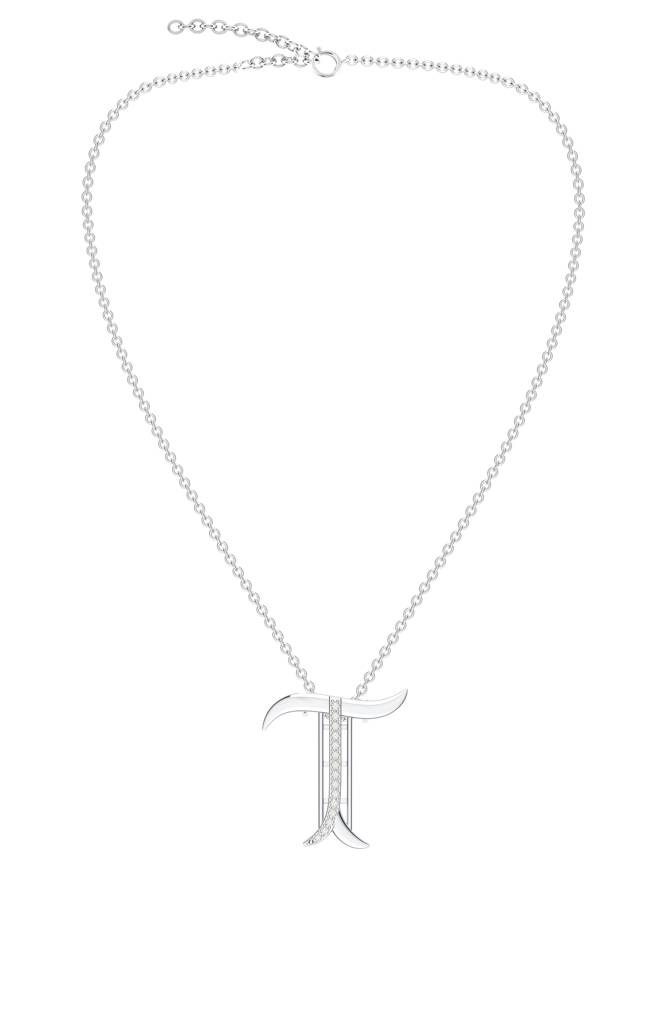Kicky And Perky 925 Sterling Silver Rhodium-Plated Moissanite Studded Alphabet Pendant With Chain : SILSNP046_S