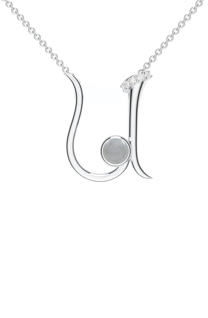 Kicky And Perky 925 Sterling Silver Rhodium-Plated Labradorite & Moissanite Studded Alphabet Pendant With Chain : SILSNP047_S
