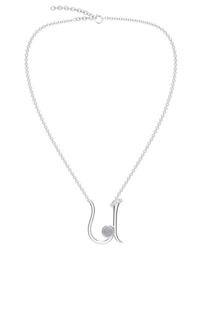 Kicky And Perky 925 Sterling Silver Rhodium-Plated Labradorite & Moissanite Studded Alphabet Pendant With Chain : SILSNP047_S