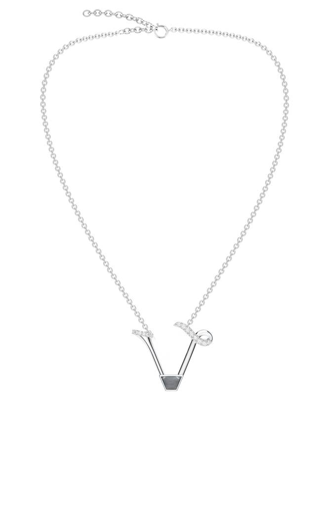 Kicky And Perky 925 Sterling Silver Rhodium-Plated Labradorite & Moissanite Studded Alphabet Pendant With Chain : SILSNP048_S
