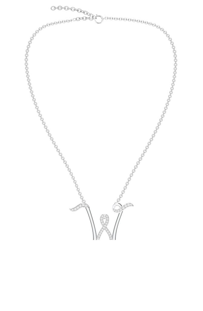 Kicky And Perky 925 Sterling Silver Rhodium-Plated Moissanite Studded Alphabet Pendant With Chain : SILSNP049_S