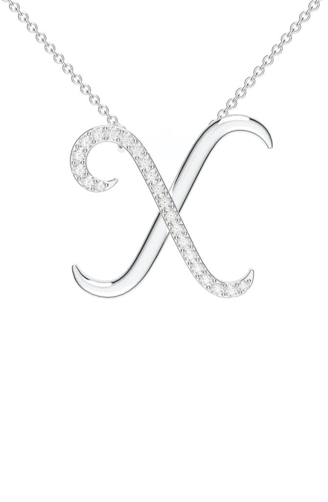 Kicky And Perky 925 Sterling Silver Rhodium-Plated Moissanite Studded Alphabet Pendant With Chain : SILSNP050_S