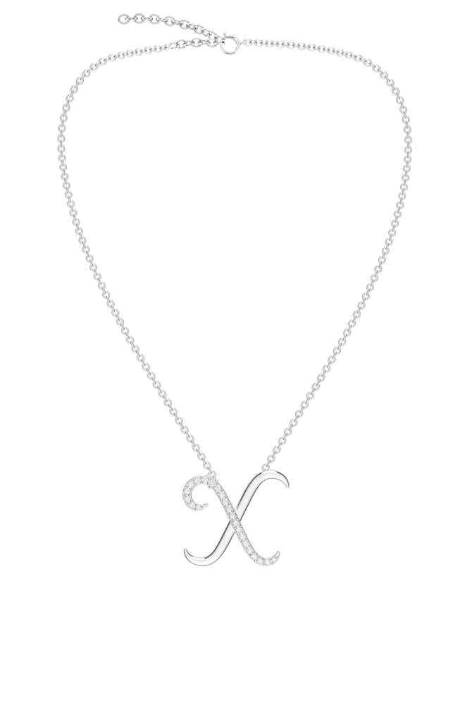 Kicky And Perky 925 Sterling Silver Rhodium-Plated Moissanite Studded Alphabet Pendant With Chain : SILSNP050_S